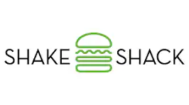 The Shake Shack logo shows "SHAKE" and "SHACK" split by a green burger, reflecting modern NY design.