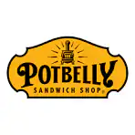 Yellow Potbelly Sandwich Shop logo features a stove and bold black text on yellow, standing out clearly.